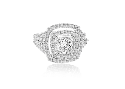 Rhodium Plated Cushion Outline Engagement Ring